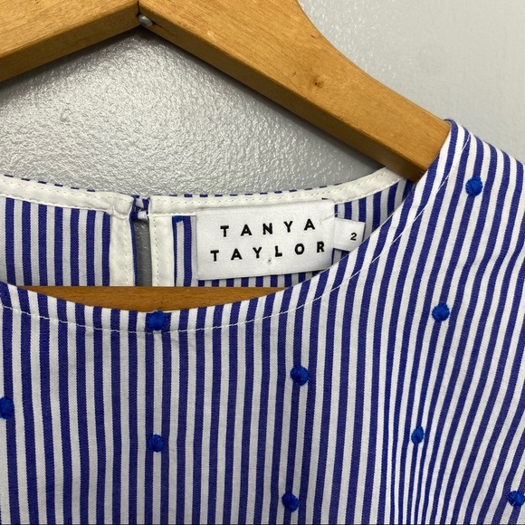 TANYA TAYLOR Blue Striped Swiss Dot Blouse - Picture 3 of 4